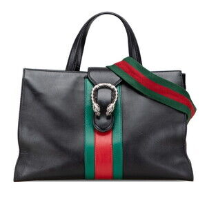 Gucci Sherry Line Dionysus Handbag Shoulder Bag Black Leather